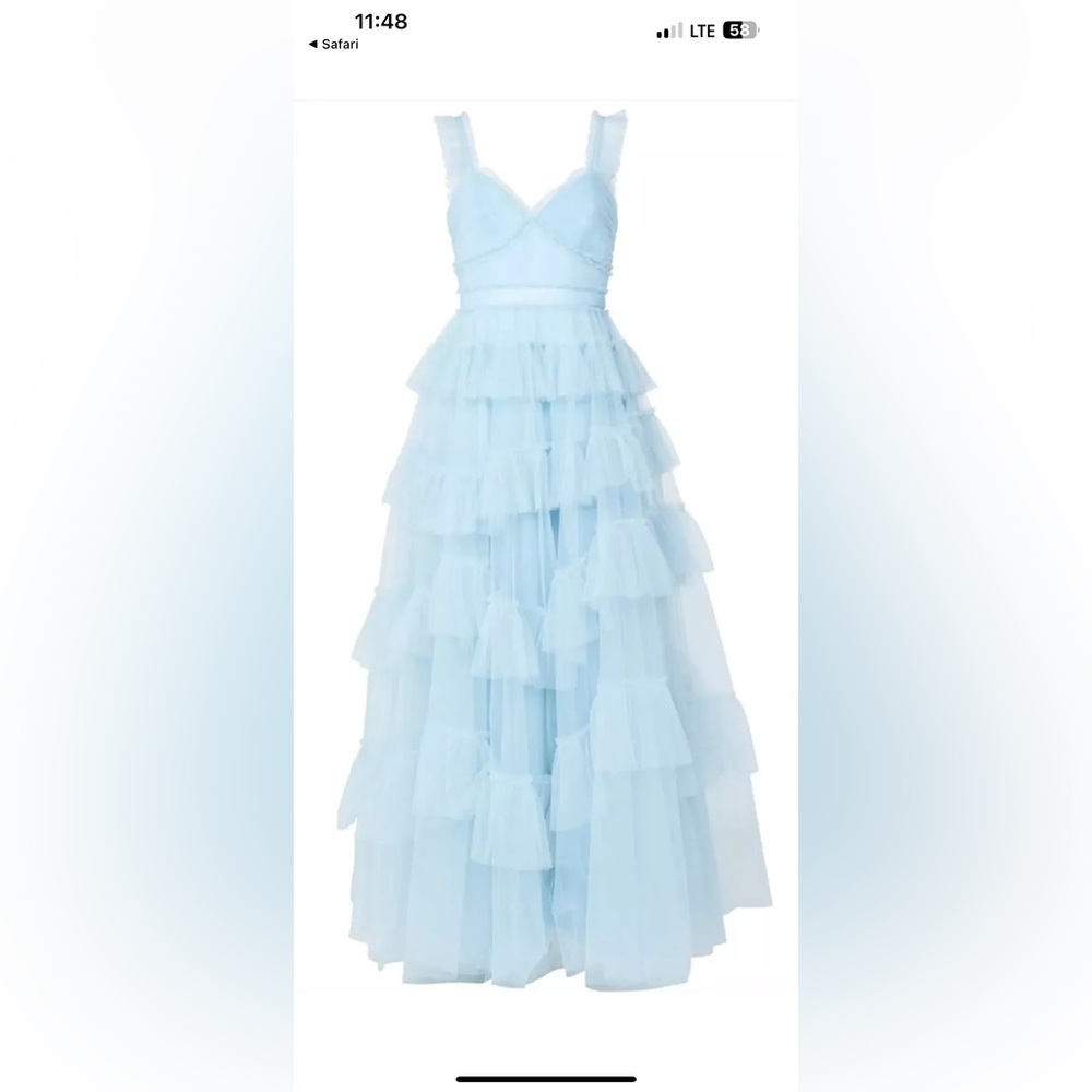 BCBG Nila Dress Elegant Light Blue Tiered Tulle Gown